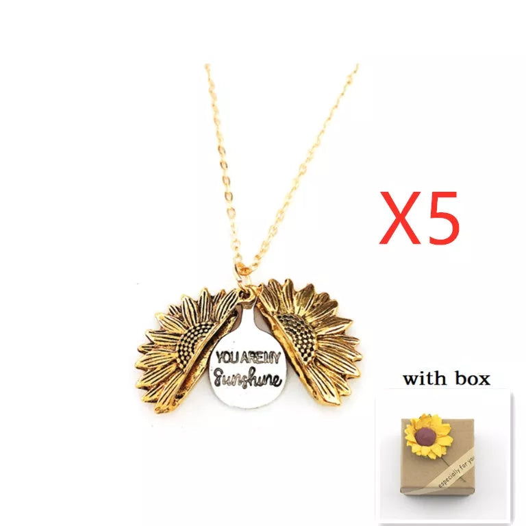 Sunflower Double Lettering Necklace in ancient gold, silver, and rose gold with adjustable chain
