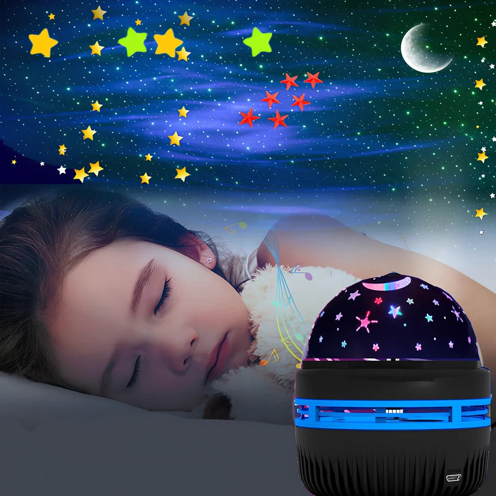 Mini crystal magic ball projection light showing starry sky and aurora water patterns on wall