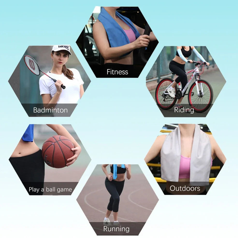 30x100cm sports cooling towel showing gray color with physical evaporation technology for instant cooling