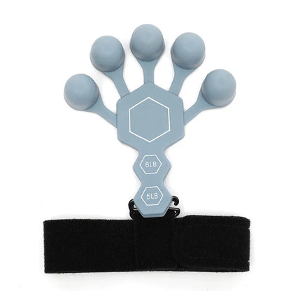 Grey and black silicone hand trainer for adult finger rehabilitation and strength exercises