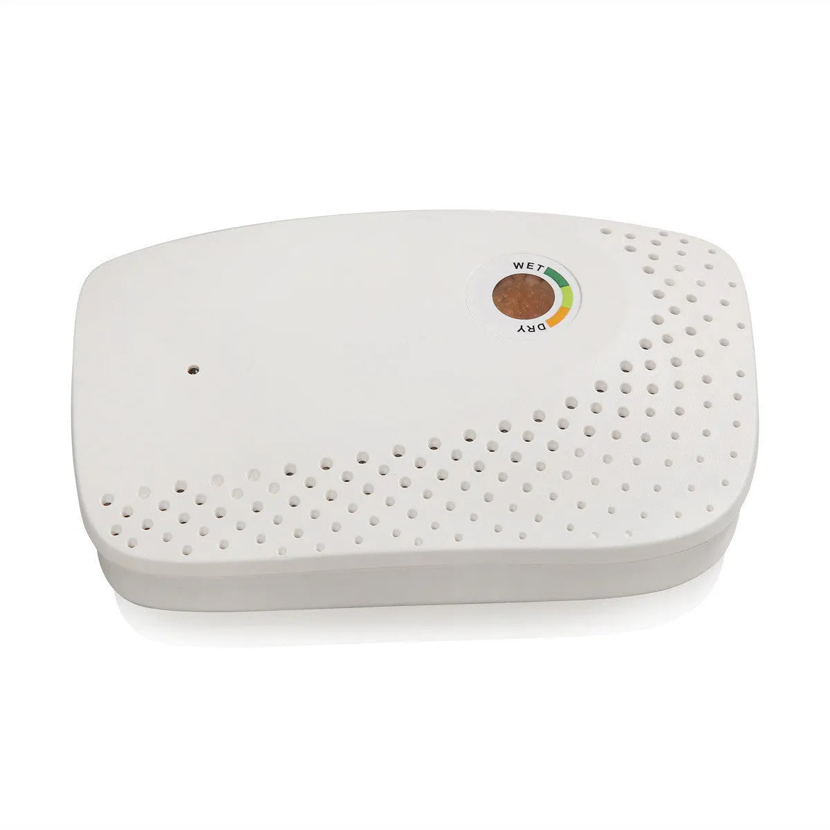 White mini rechargeable dehumidifier for small rooms under 10 square metres, wireless, with indicator light