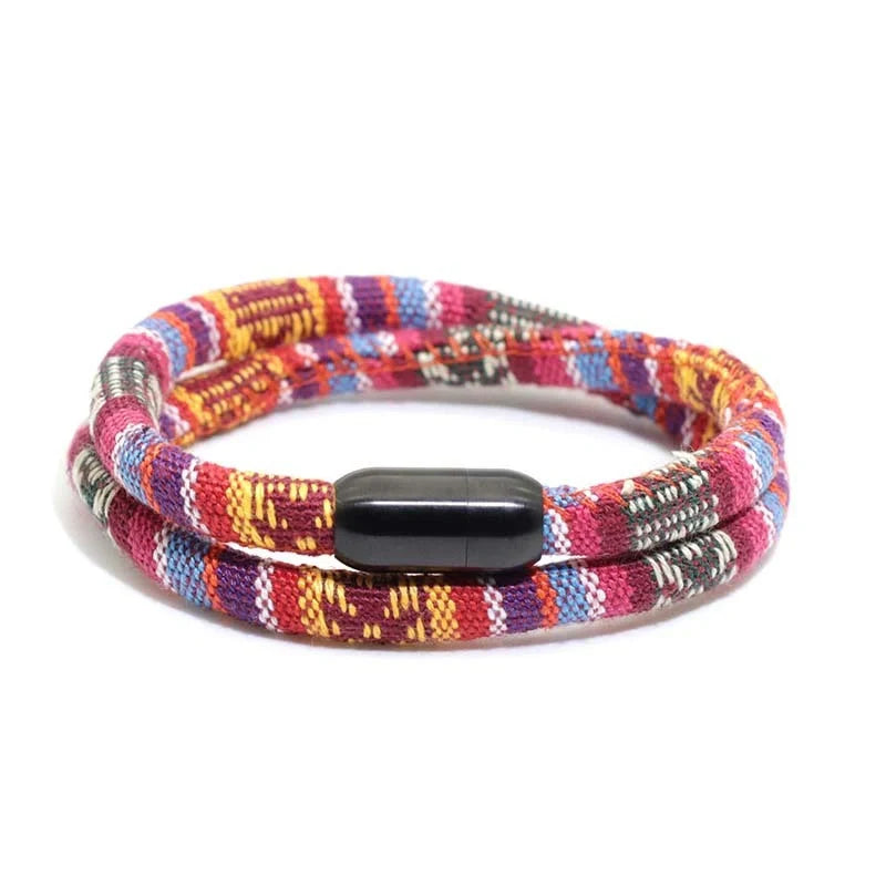 Stainless steel magnetic charm bracelet with geometric patterns in various colors