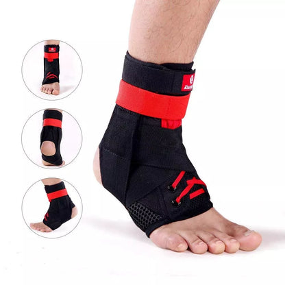 Kuangmi Adjustable Ankle Brace in Black and Red for sports injury prevention