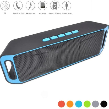 Blue portable Bluetooth speaker with dual speakers showing dimensions 20x6.5x4cm