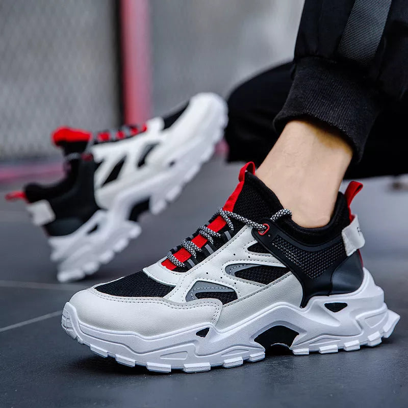 Four Seasons Sports Daddy Shoes in white, grey, and black with breathable mesh design