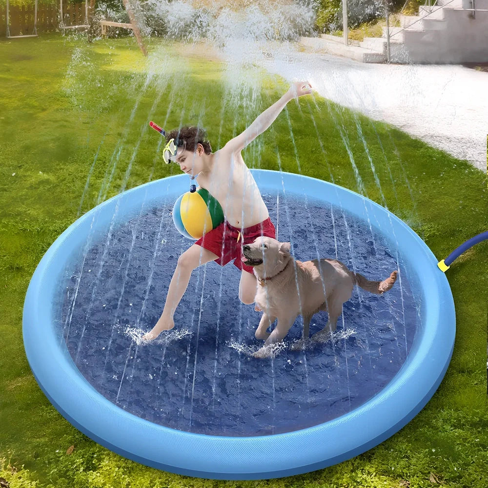 150cm blue non-slip PVC splash pad for kids and pets outdoor water play