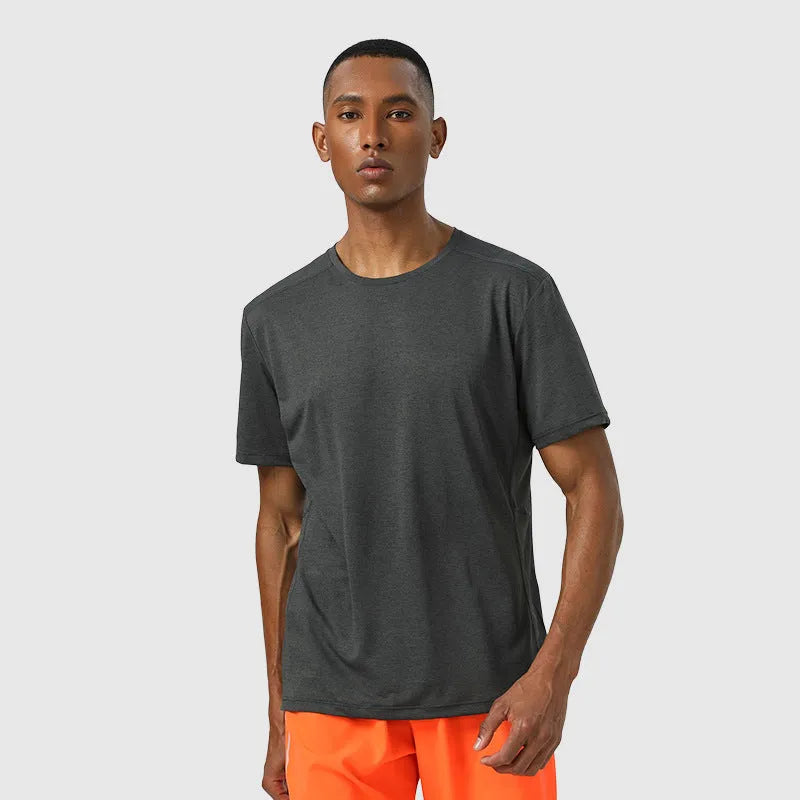 Men's lightweight polyester sports t-shirt with reflective elements in dark grey colour