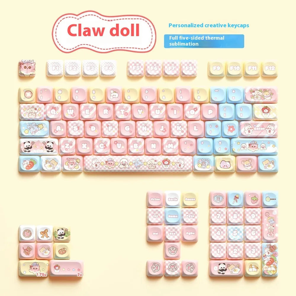 Clip Doll character mechanical keyboard keycap set with sublimation printed designs on PBT plastic