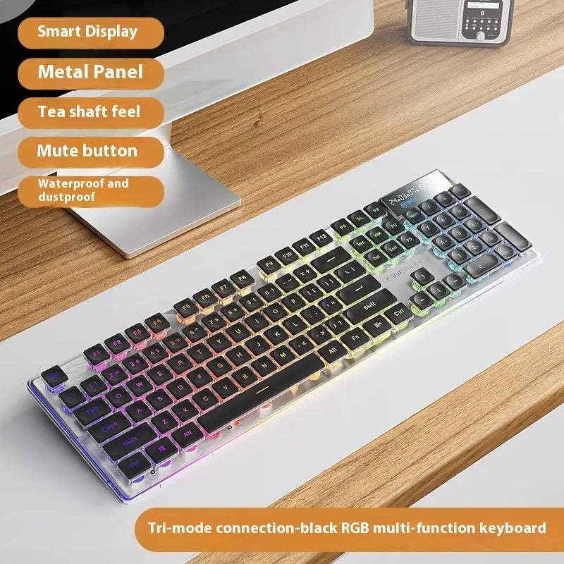 Prewalker V3 retro green mechanical feel keyboard and mouse set on a desk.