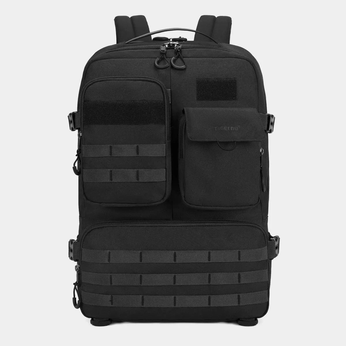 Army green tactical backpack showing 17-inch size with waterproof nylon construction