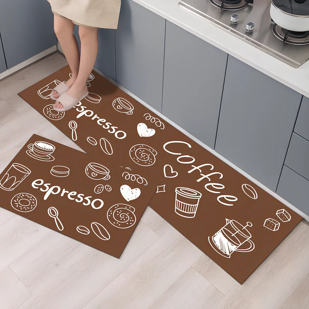 Rectangular polyester kitchen floor mat with machine-woven texture in modern design