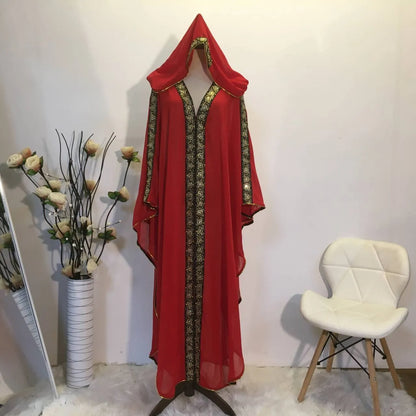 Loose chiffon Muslim robe dress in green, black, red, dark red, or blue, one size, for modest wear