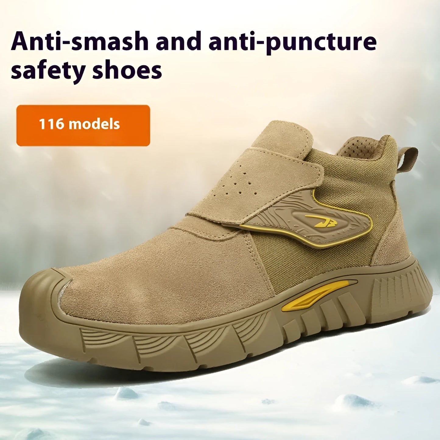 Men's brown leather labour protection safety shoes with a rubber sole.