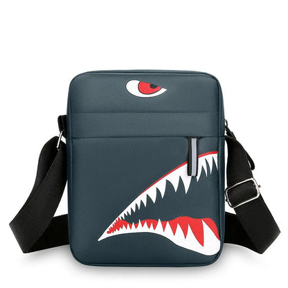 Men's small black crossbody bag with animal pattern printing and oxford cloth construction