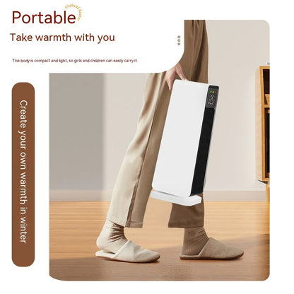 White small electric air conditioner heater with PTC heating, 1500W, oscillating air supply, touch control and timer.