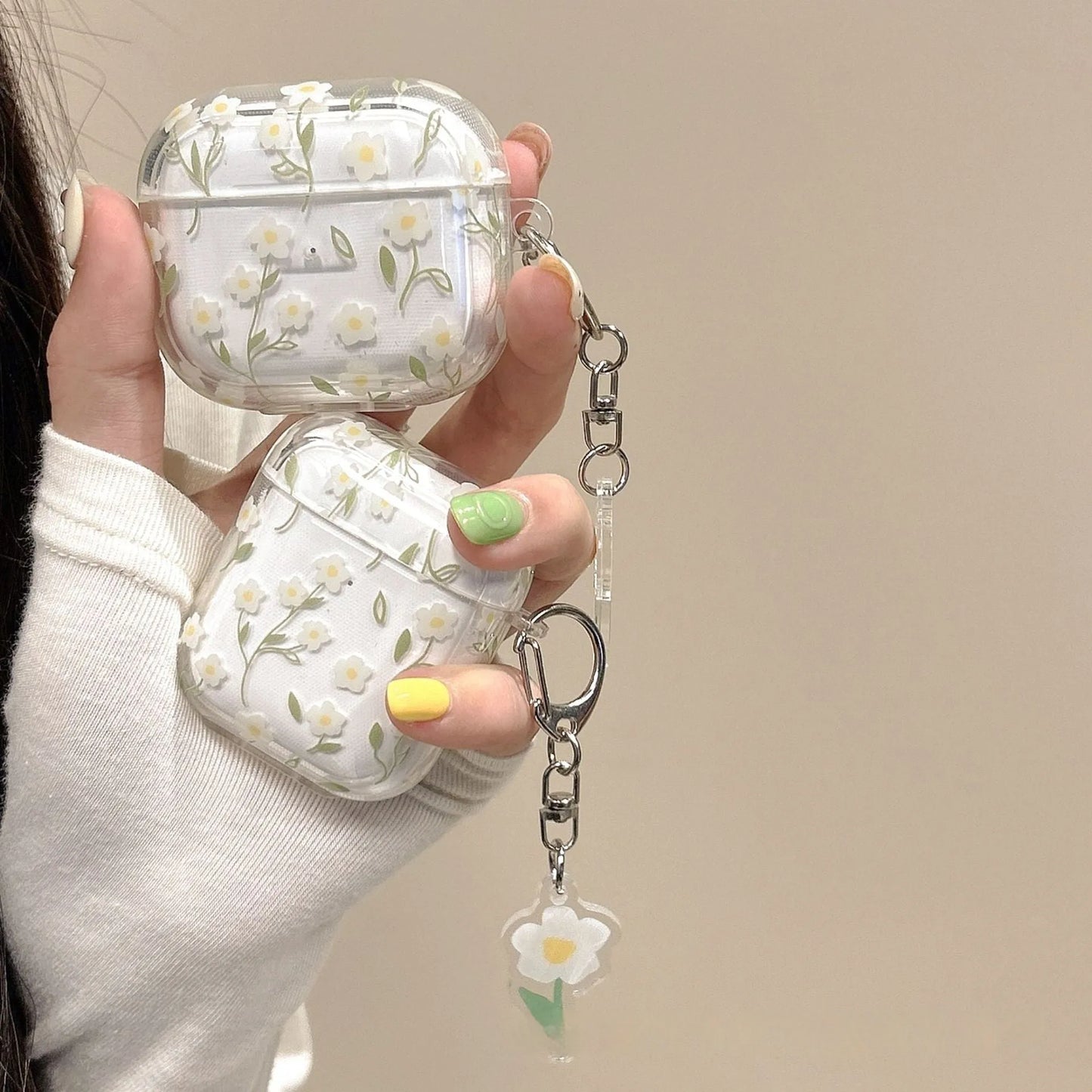 White floral pattern transparent TPU protective cover for Apple AirPods case