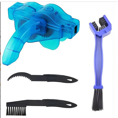 Bicycle cleaning tool set with chain washer, large brush and small brush in plastic construction
