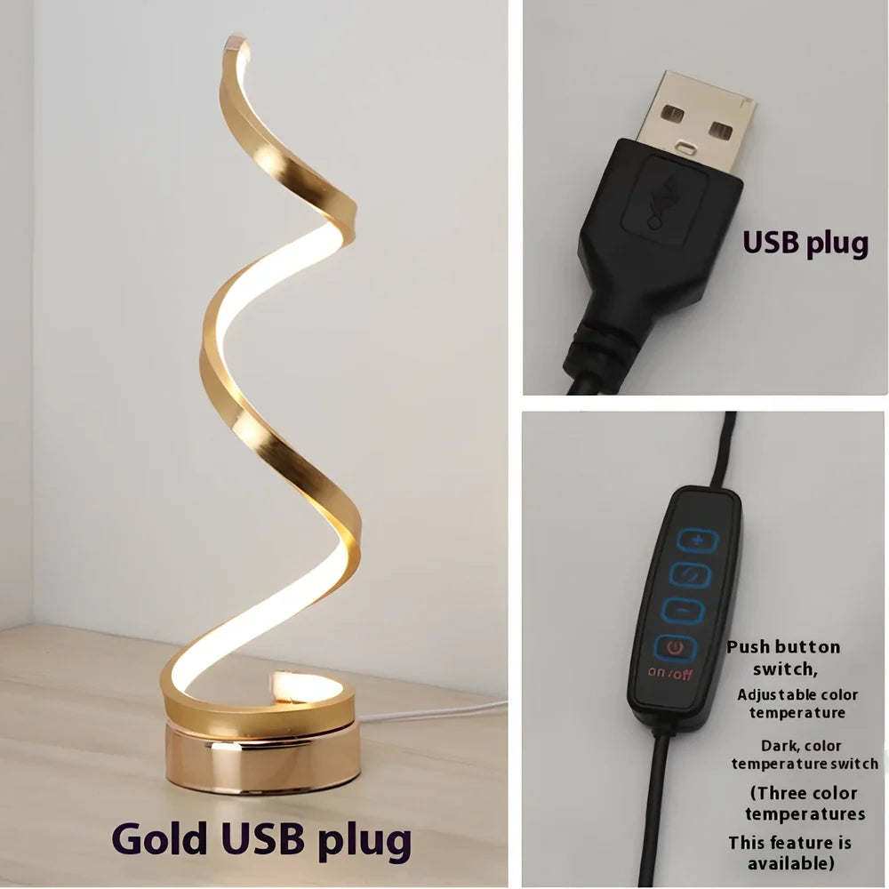 Adjustable LED bedside table lamp in gold finish with dimming switch and European-style design