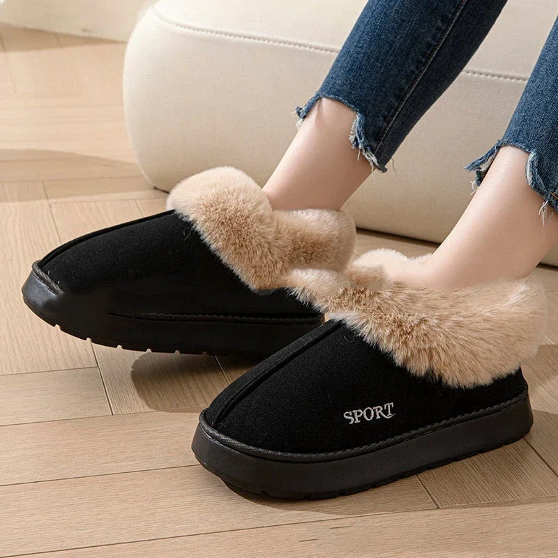 Cozy plush slippers for women with soft faux fur lining, non-slip platform, and comfortable fit for indoor wear