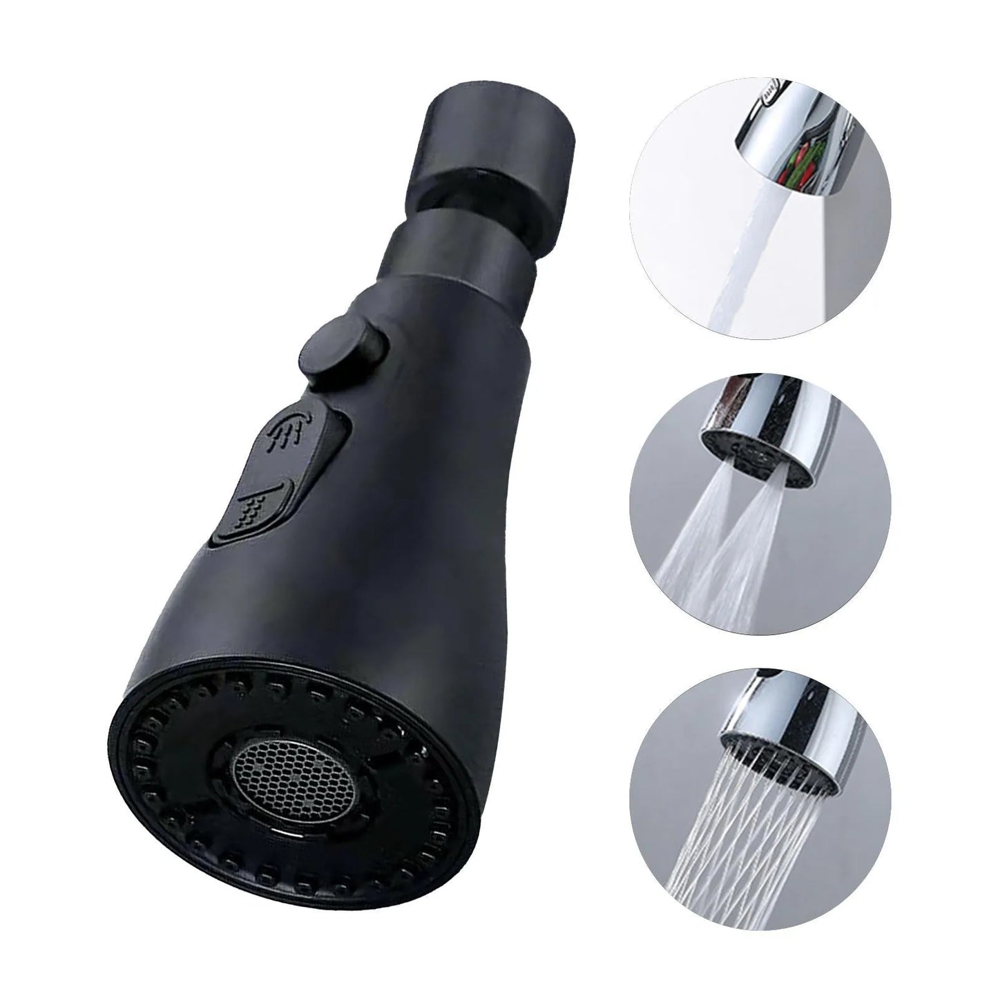 Universal pressurised kitchen faucet sprayer with 360-degree rotating head in matte black finish