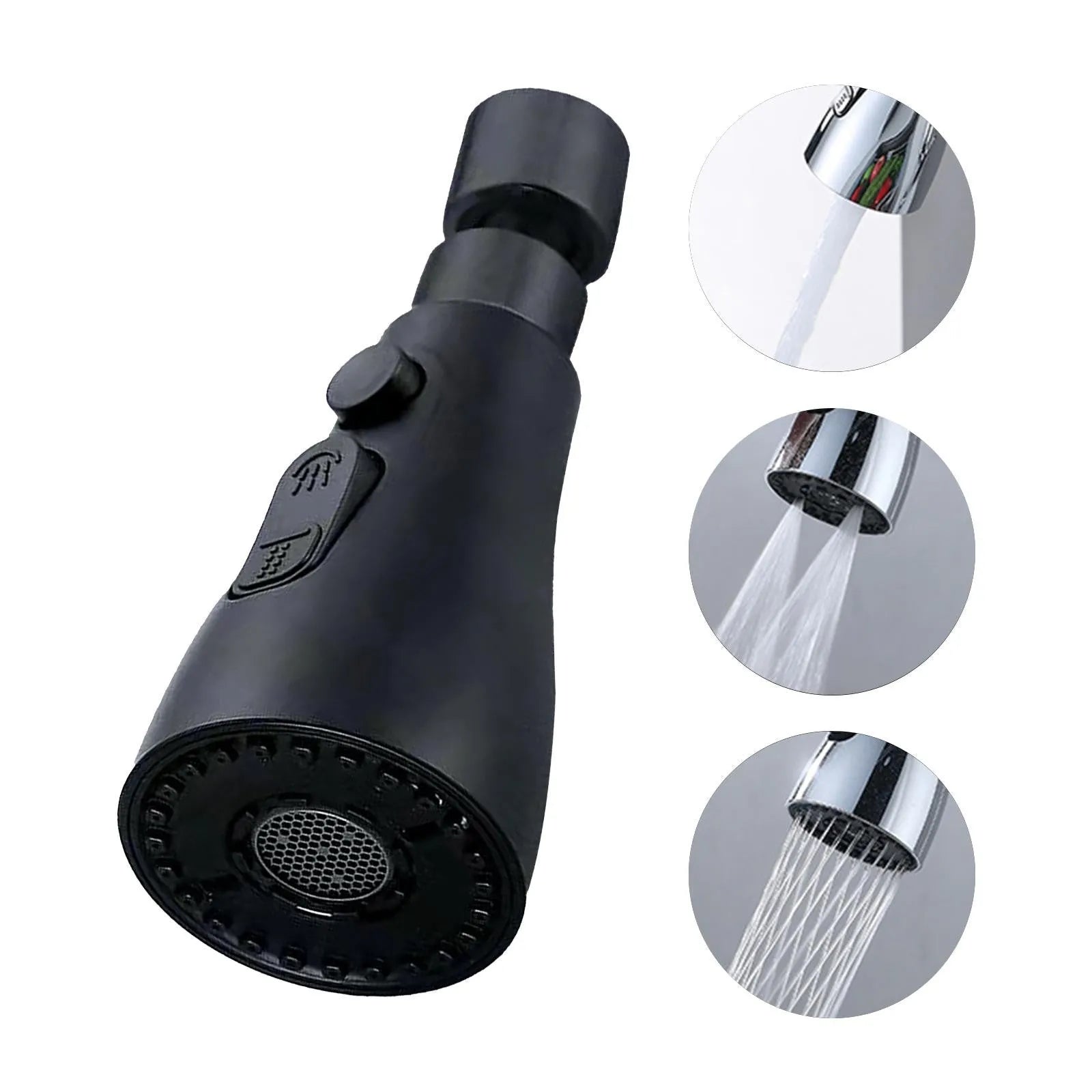 Universal pressurised kitchen faucet sprayer with 360-degree rotating head in matte black finish