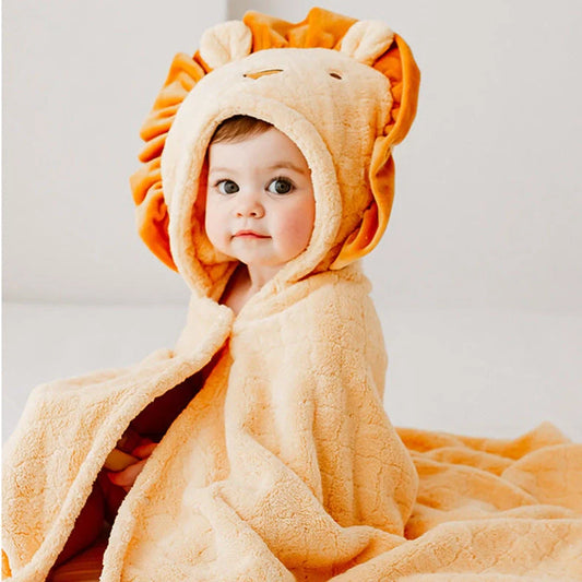 Coral fleece bath towel with animal design measuring 125cm by 80cm showing plush texture