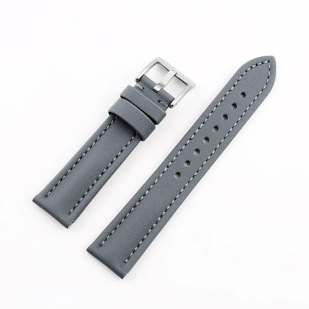 Oxford water-repellent cloth leather watch strap in black, blue, green, grey or beige, 18mm to 22mm width