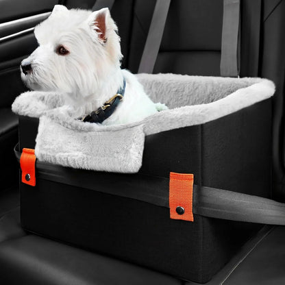 Cozy car booster seat for small dogs and cats up to 25 lbs with adjustable safety leash and collapsible design
