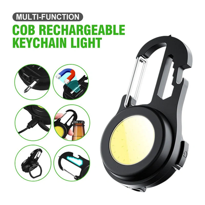 6-in-1 Multi-functional Mini Keychain Lamp with super bright COB light and USB rechargeable battery