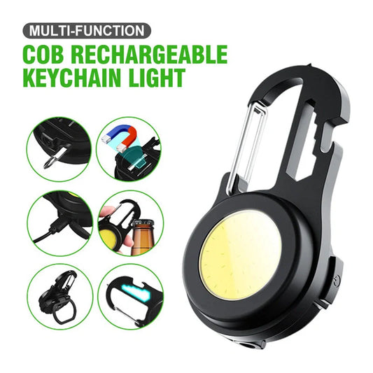 6-in-1 Multi-functional Mini Keychain Lamp with super bright COB light and USB rechargeable battery