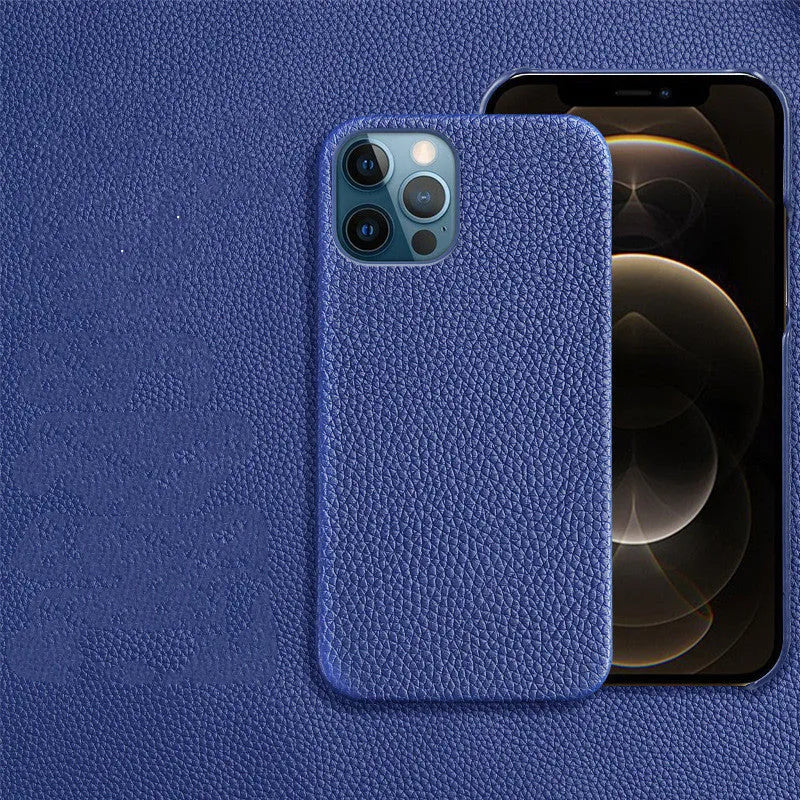 Genuine leather protective mobile phone case for Apple iPhone in multiple colours, showing half-line break design.