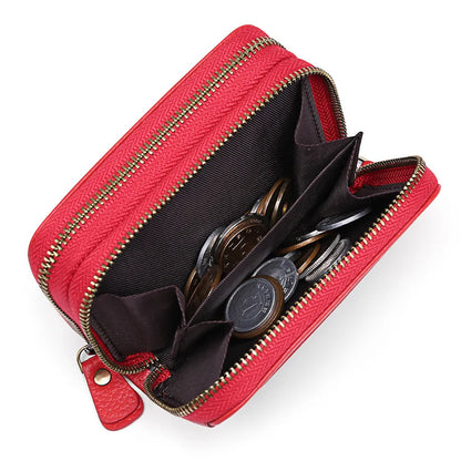 Genuine cowhide leather expanding card holder wallet with zipper closure in multiple colour options