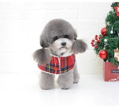 Christmas red check knitted turtleneck dog sweater with suede lining for winter warmth