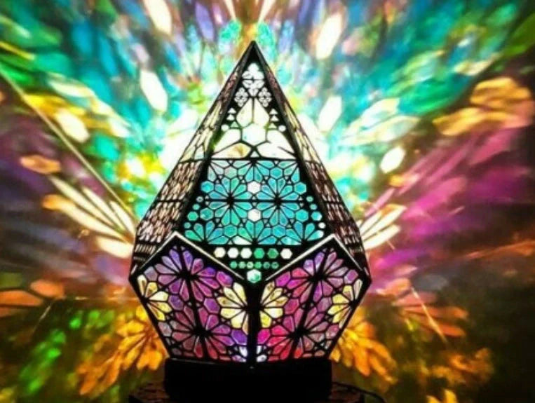 Bohemian Starry Sky Floor Lamp projecting vibrant colors on a wall