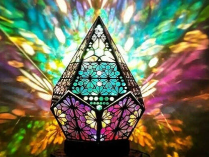 Bohemian Starry Sky Floor Lamp projecting vibrant colors on a wall