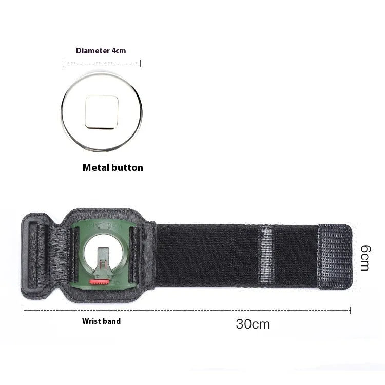 Black ABS PC mobile phone wrist strap holder for 4-7 inch smartphones, shown on a wrist for delivery or running.