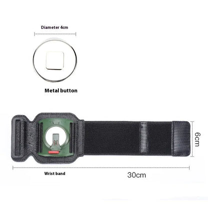 Black ABS PC mobile phone wrist strap holder for 4-7 inch smartphones, shown on a wrist for delivery or running.