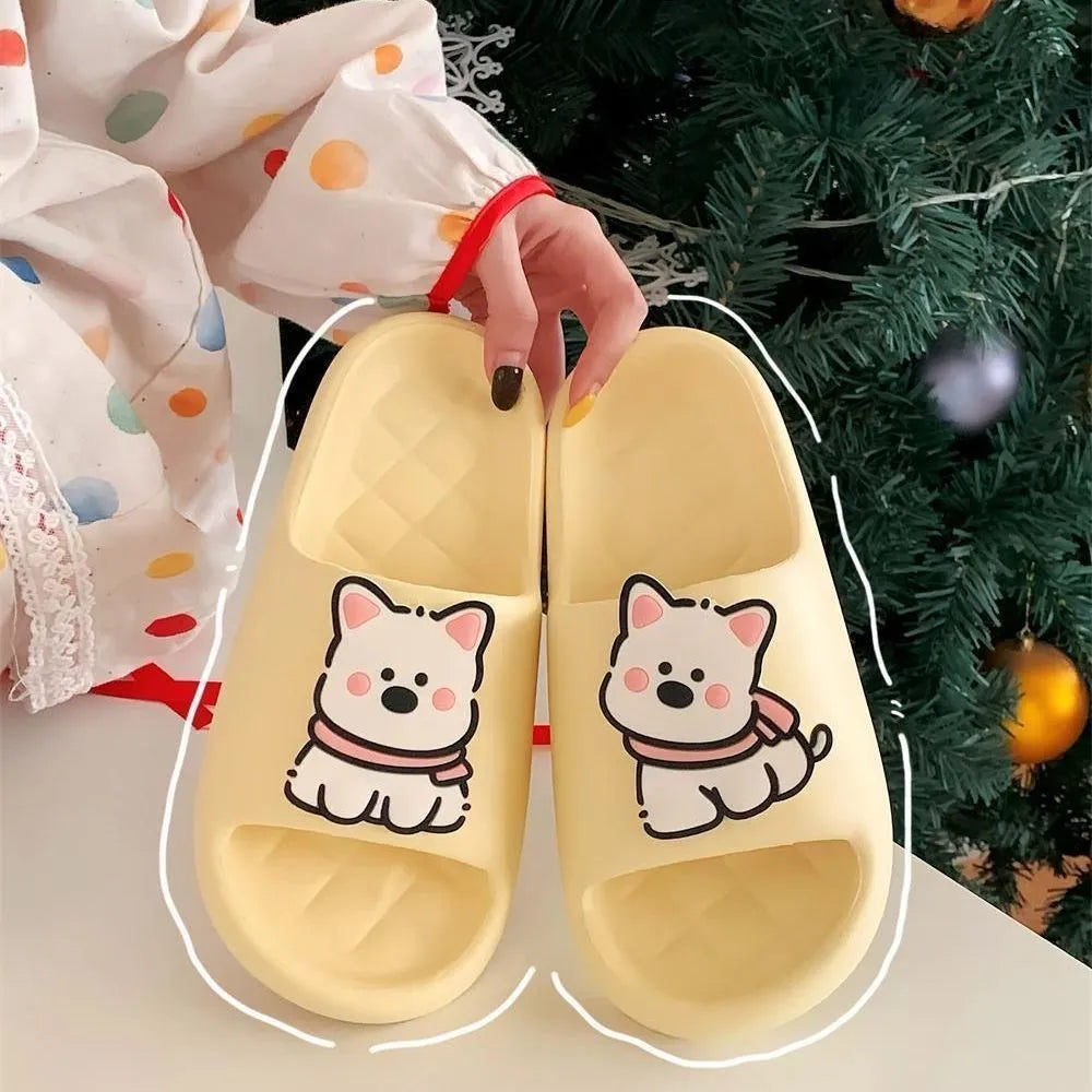 Rhombus patterned PVC slippers in cream white, a summer flip-flop with a thickening sole.