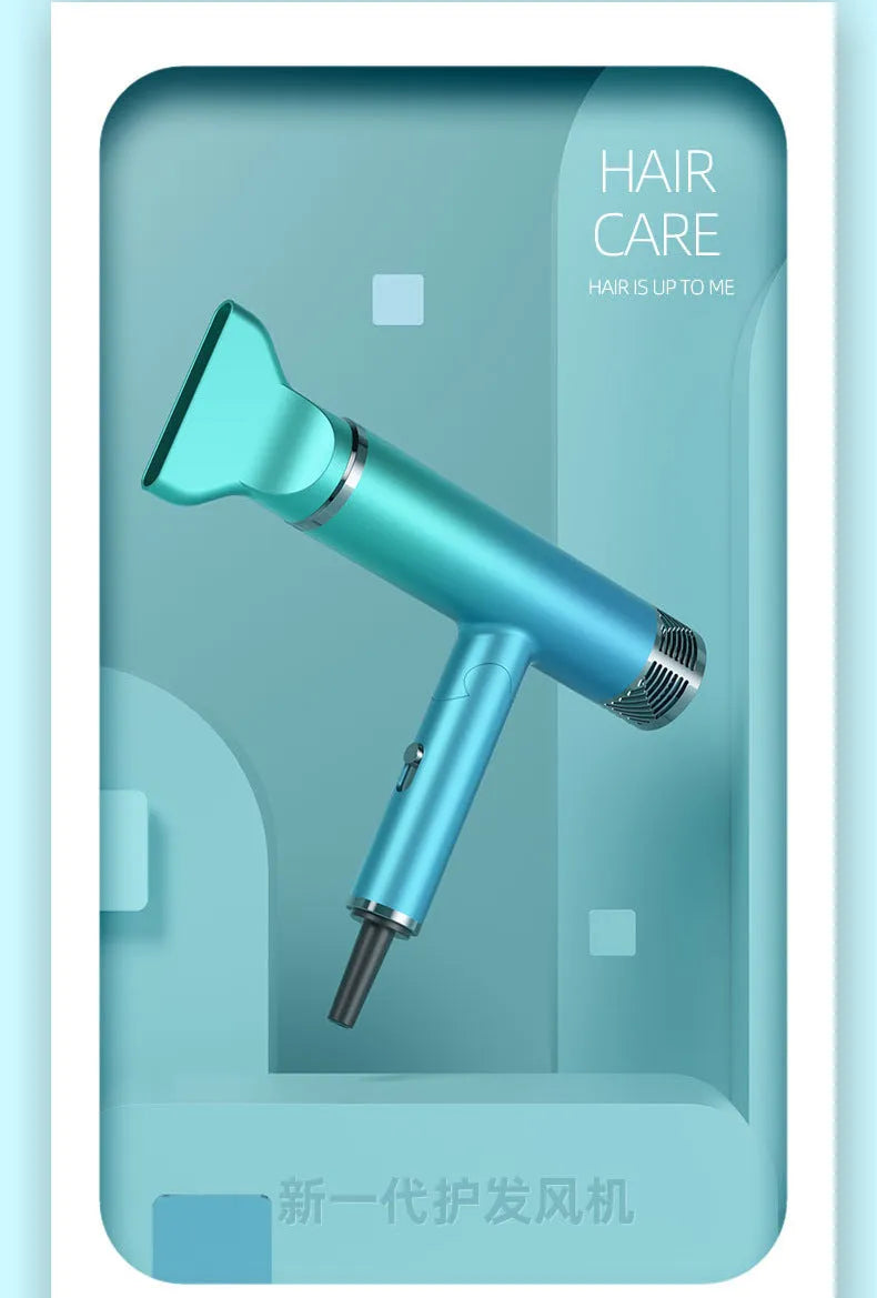 Green and purple foldable hair dryer with collapsed handle showing compact travel size