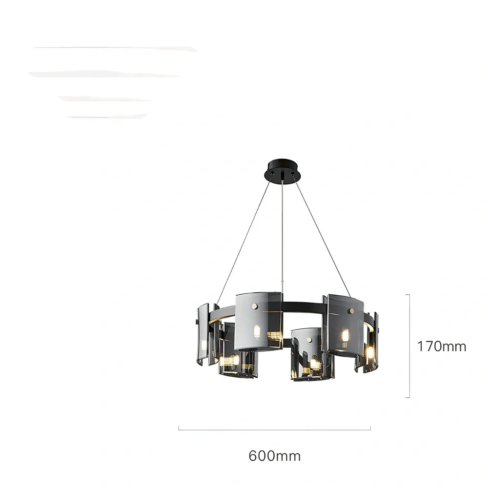 Glass fish-shaped LED chandelier with adjustable height mechanism and multiple light sources