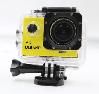 Rugged 4K waterproof action camera with wide-angle lens, perfect for outdoor adventures and water sports