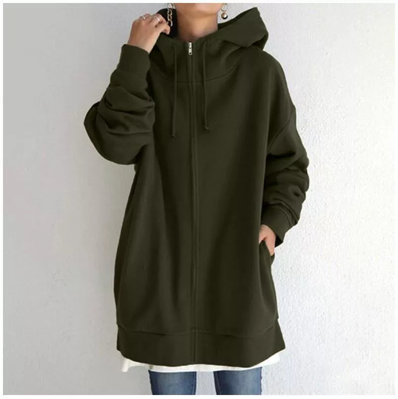 Women's fuzzy full-zip hoodie in various colors, perfect for cool weather comfort and style.
