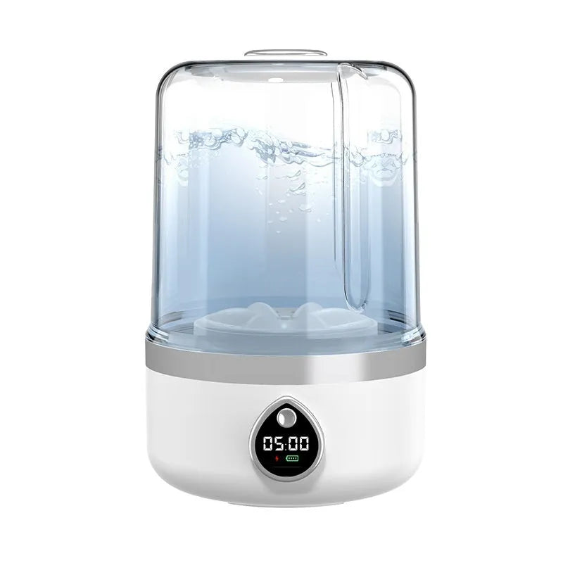 Portable white mini washing machine with USB cable showing 13.5cm width and compact design
