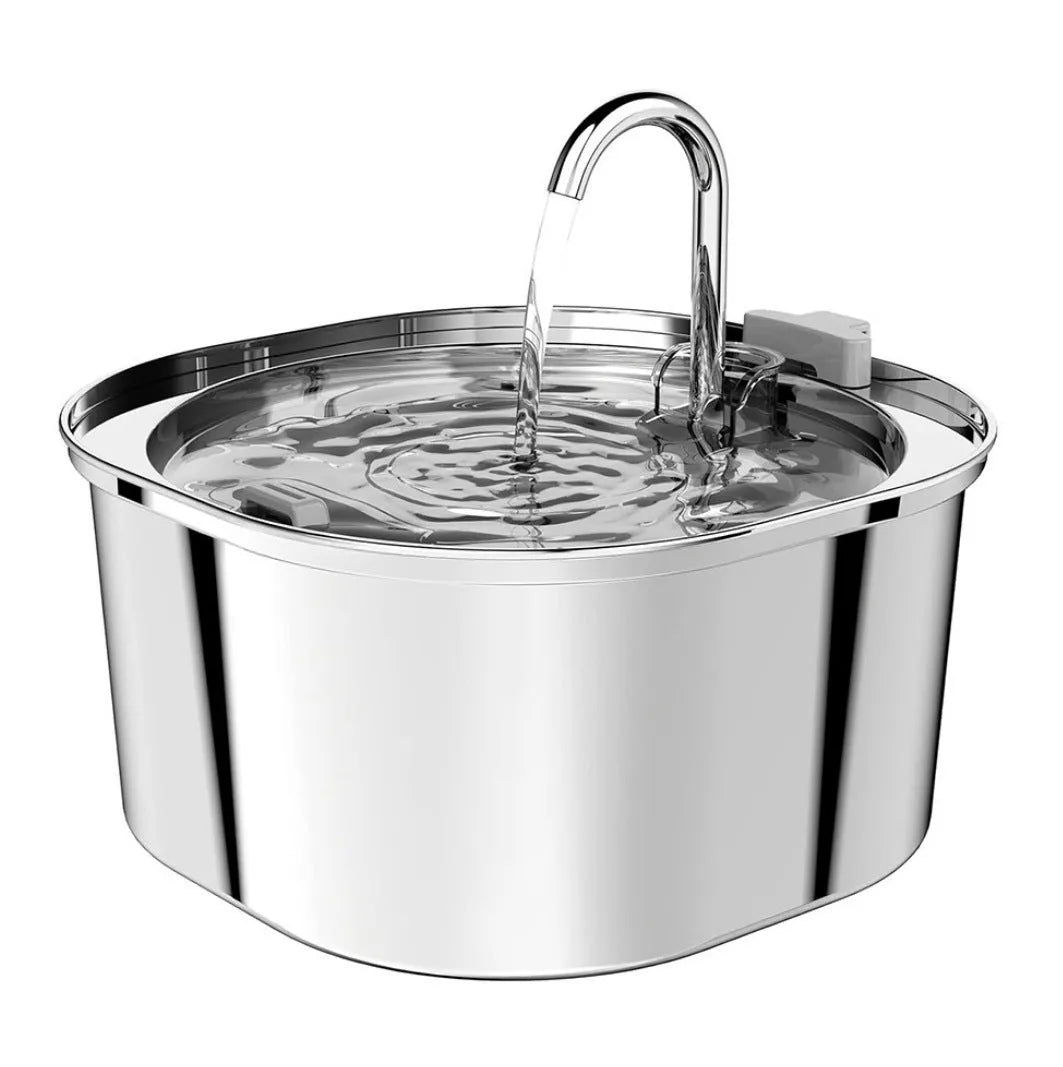 Stainless steel round pet water dispenser with 4L capacity and multiple outlet options