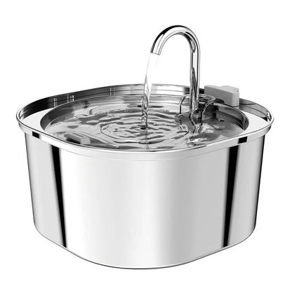 Stainless steel round pet water dispenser with 4L capacity and multiple outlet options