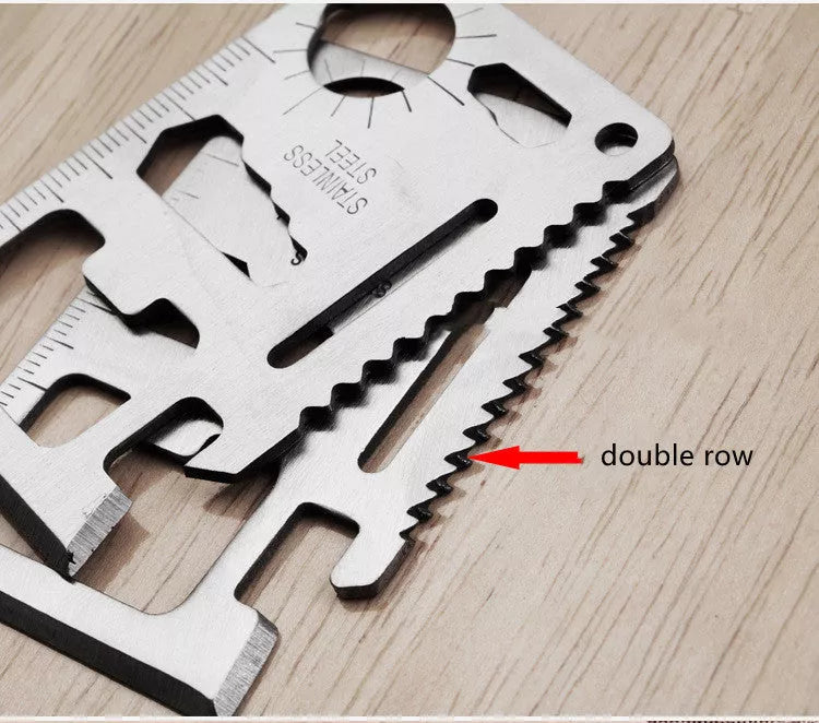 Stainless steel multifunctional tool card with leather cover for outdoor camping