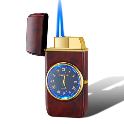 Electronic watch cigarette lighter with LED lamp in metal body showing five finish options