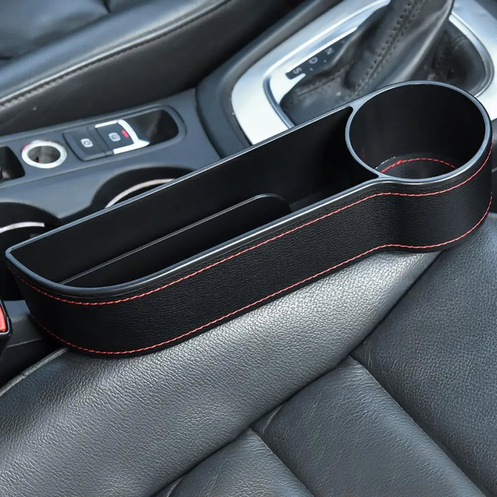 Leather and ABS car storage box, 27cm by 14.5cm by 6cm, for front left or right fit in black, beige, or brown.