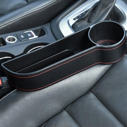 Leather and ABS car storage box, 27cm by 14.5cm by 6cm, for front left or right fit in black, beige, or brown.