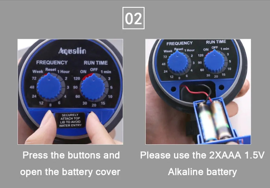 Automatic battery-powered garden water timer with digital display attached to a silver indoor faucet.